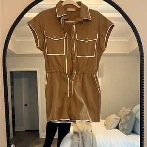 Lizard Thicket Tan Jumpsuit with White Trim